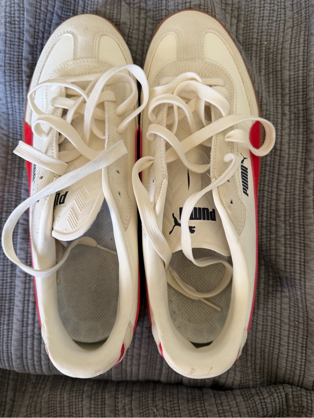 Puma White Sneakers with Red Side Stripe